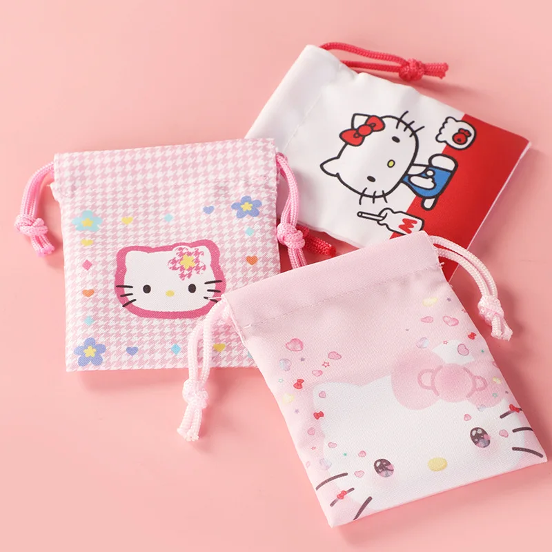 

Sanrio Hello Kitty Drawstring Storage Bag Girl Heart Sweet Cute Cartoon Clutter Organizer Small Cloth Bag Portable Gift for Kids