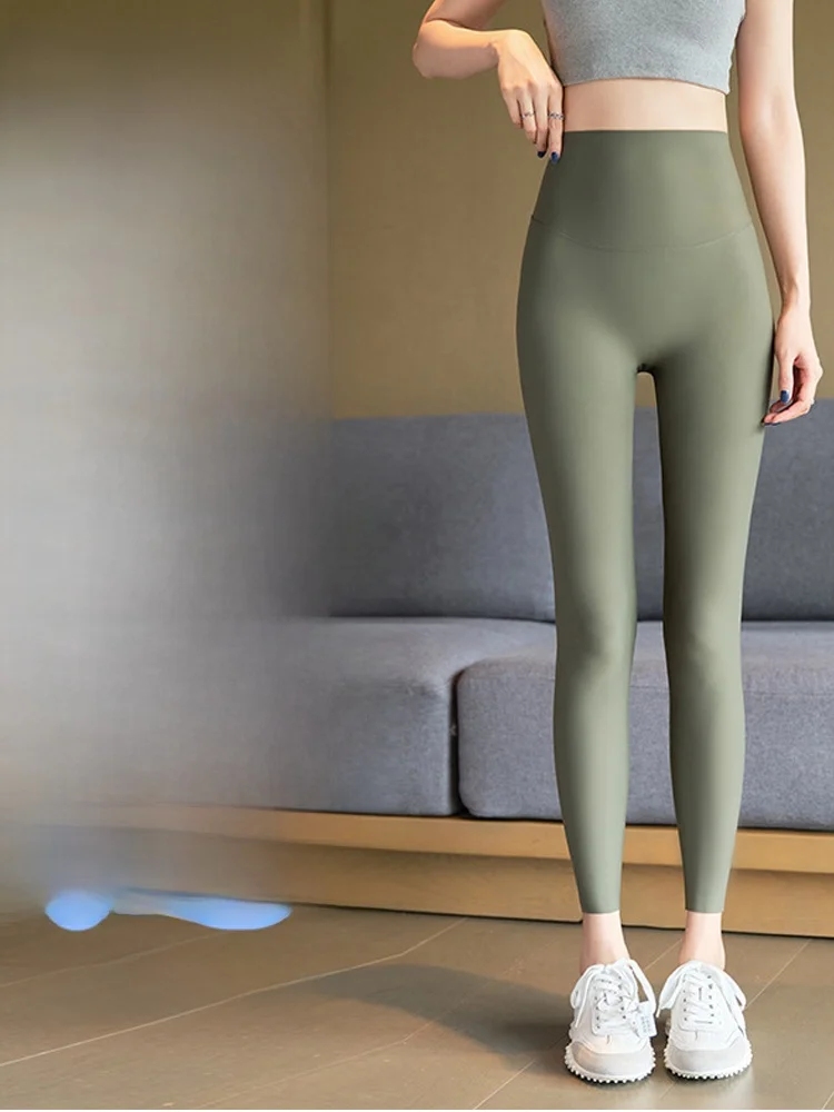 2025년 신상 여성 아크스킨 팬츠 하이웨이스트 얇은 요가 피트니스 바지 아이스 실크 여름 밀리터리 엉덩이 리프팅