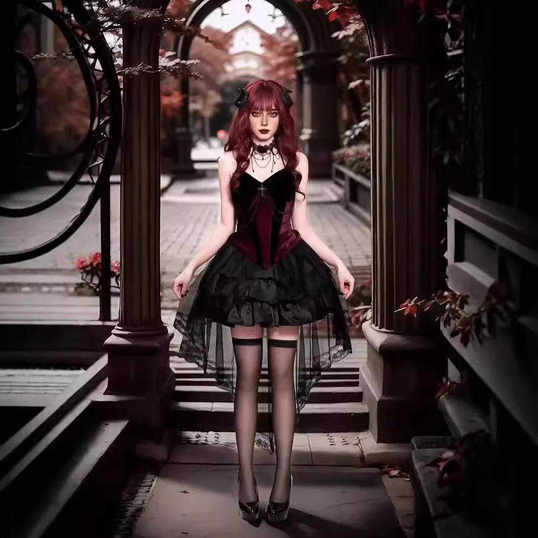 

Dark Gothic Devilish Tailored Skirt Set Halloween Costume Queen of Hell Outfit Bouncy Tulle New Arrival Spicy Girl Vintage