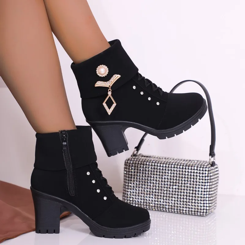 Women Boots 2024 New Lace Up Ankle Casual Boots Fashion High Heels Shoes for Women Ladies Spring Pumps Platform Women Boots