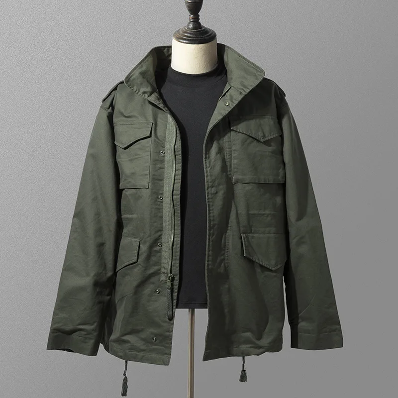 Outdoor Cargo Jacket Men's Loose Pure Cotton Multi-Pocket Mid-Long Outerwear
