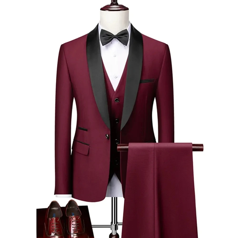 Männer Herbst Hochzeit Party Drei Stücke Jacke Hose Set Große Größe 5XL 6XL Männlichen Blazer Mantel Hosen Weste Mode Dünne fit Anzug