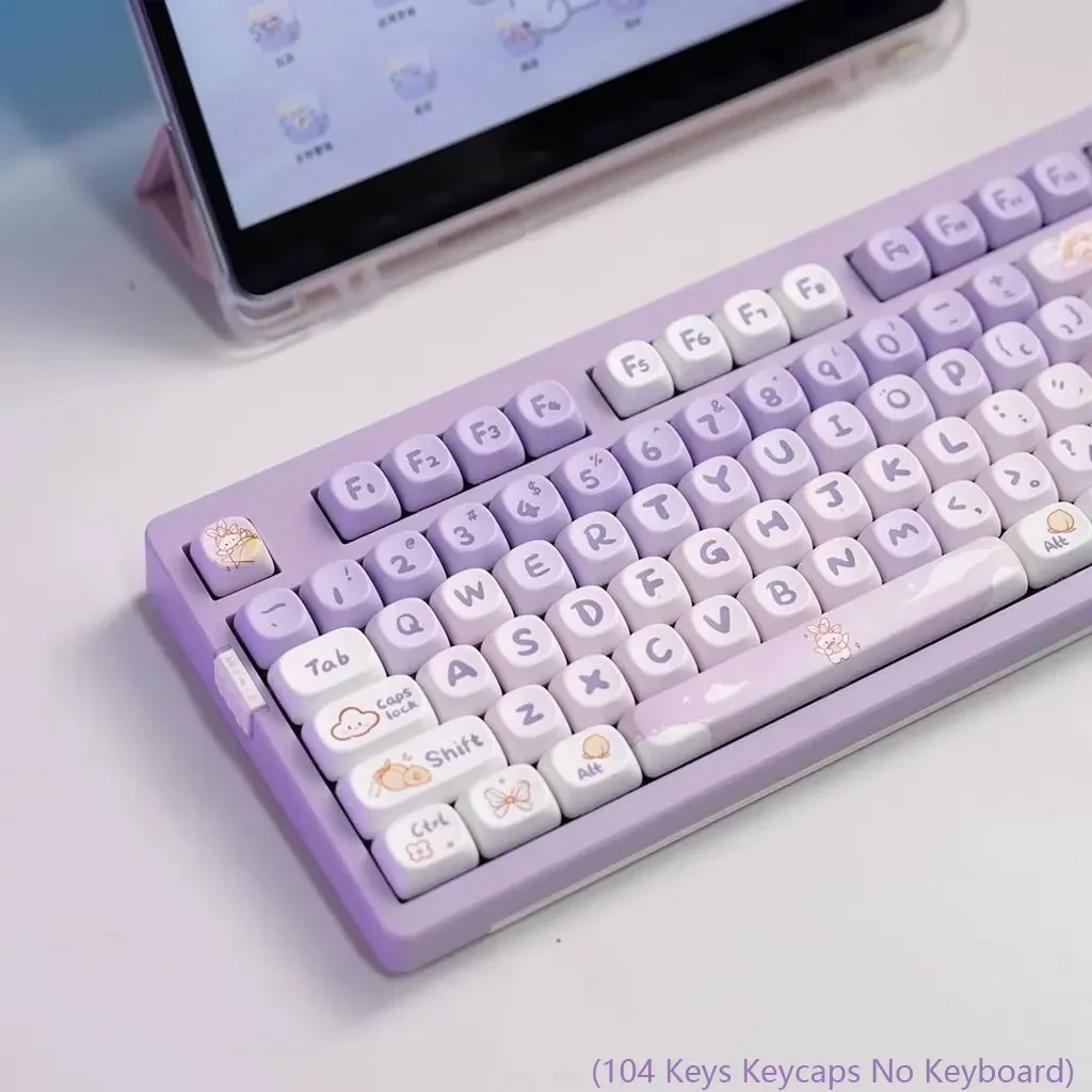 104 Keys Cute Rabbit Theme Keycaps MDA Height PBT Thermal Sublimation DIY For 61 87 98 104 Keys Mechanical Keyboard