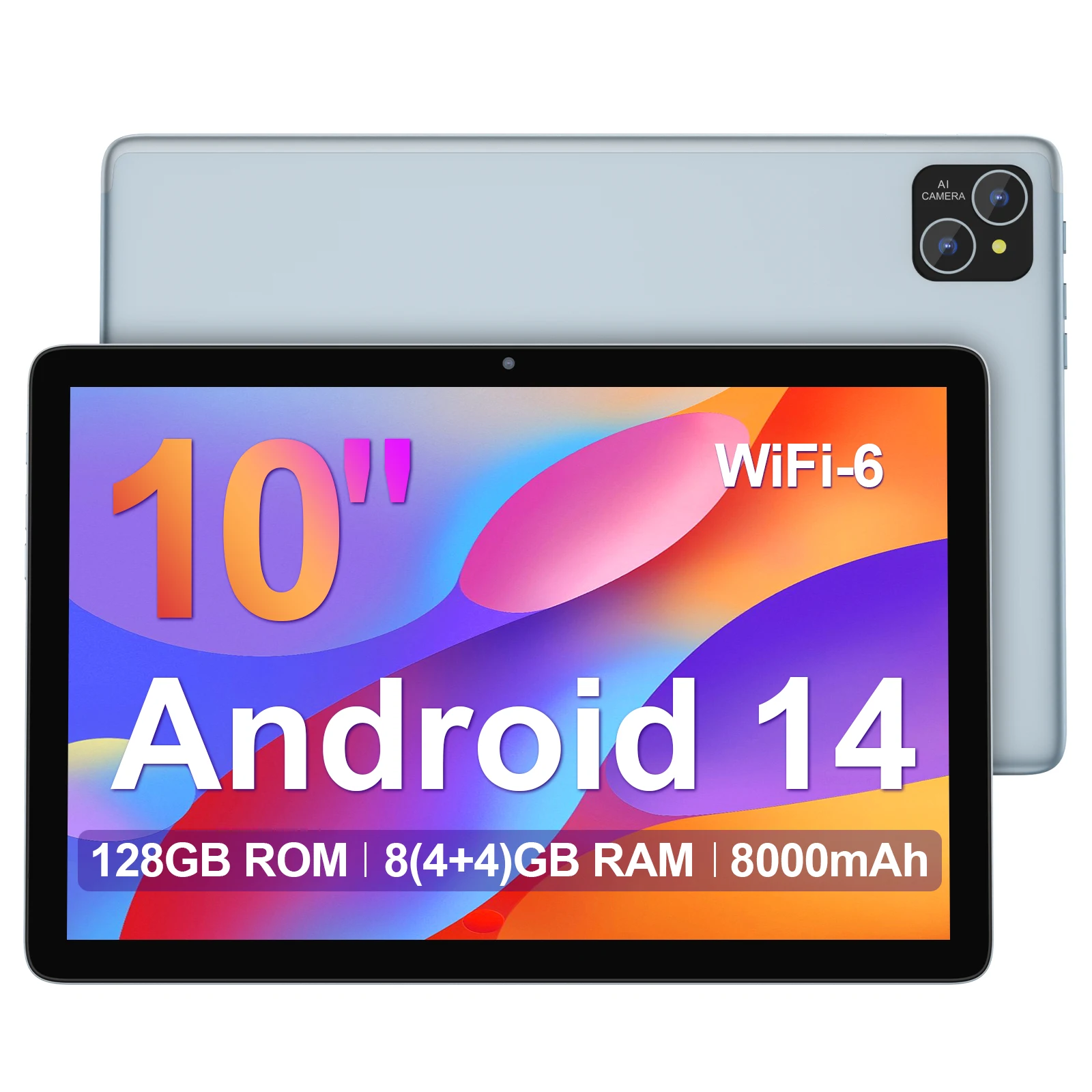 10-Zoll-Tablet-PC, Android 14-System, Octa-Core-Prozessor, 1280*800 HD-IPS-Bildschirm, 4 GB RAM, 128 GB interner Speicher, 8000 mAh