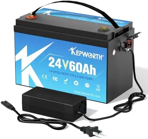 24V 60Ah LiFePO4 Battery, Rechargeable Lithium Batteries with BMS, UP to 4000+ Deep Cycles, Perfect for Boat, Marine, RV, Solar