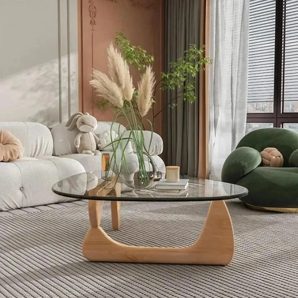 Modern Glass Coffee Table, 32.68" D x 22.44" W x 15.75" H, Abstract Round Tea Tables for Living Room Home Office Industrial Coc