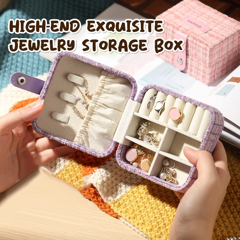 

Portable Mini Jewelry Box Small Travel Storage Case For Rings Necklaces Earrings Lipstick With Removable Ring Slot PU Leather