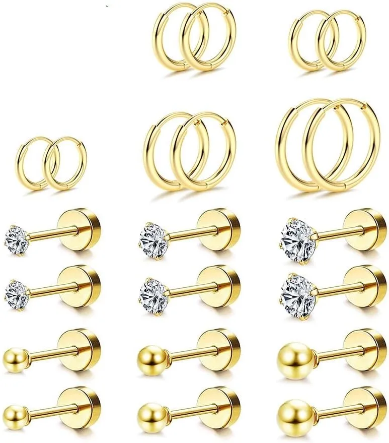 Surgical Steel Earrings Sets for Multiple Piercing Lightweight Small Huggie Hoop Earrings CZ Stud Earrings for Women