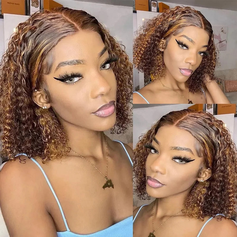 

Glueless 200% Density Bob Wig Highlight Deep Wave Bob Wig Glueless Pre Plucked 6x4 Hd Lace Wear And Go Closure Bob Wigs Front