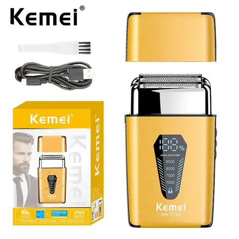 Kemei 남성용 충전식 포일 면도기 대머리용 전기 면도기 얼굴 면도 수염 트리머 남성용 선물 8500RPM