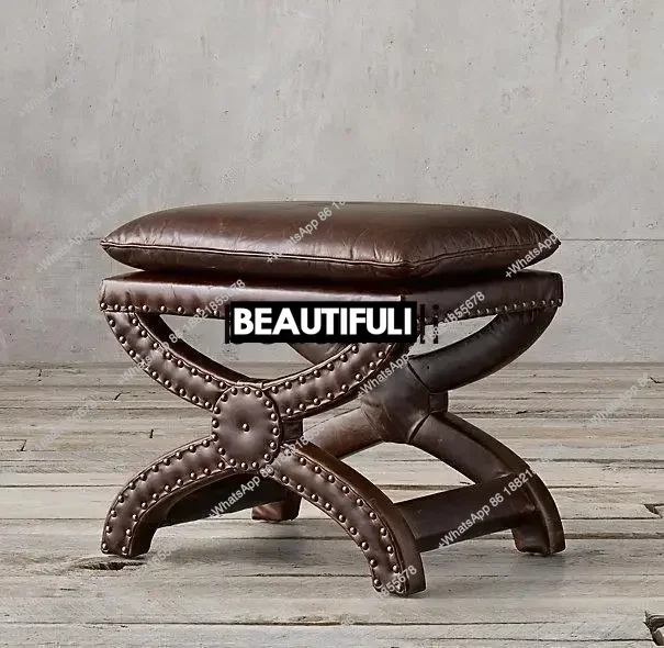 French Country Vintage Furniture American Simple Modern Fabric Footstool Bed End Stool