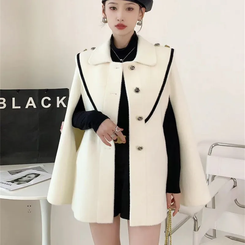 

Korean version of high-end thickened woolen cape knitted cardigan autumn and winter new foreign style navy collar sweater