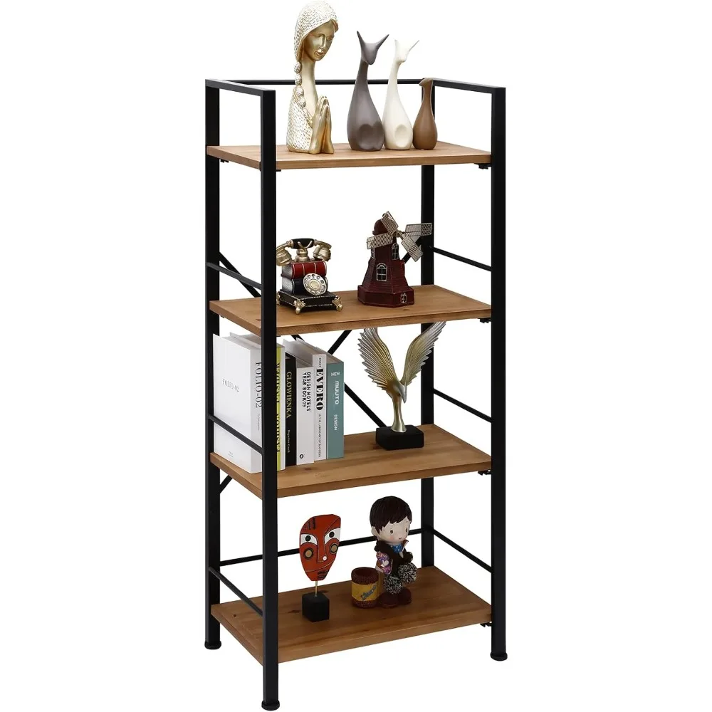 

Rustic Bookshelf, 4 Tier Real Wood Bookshelf, Metal Book Shelf for Storage, Black Bookcase, 12.6" D x 23.62" W x 50.39" H