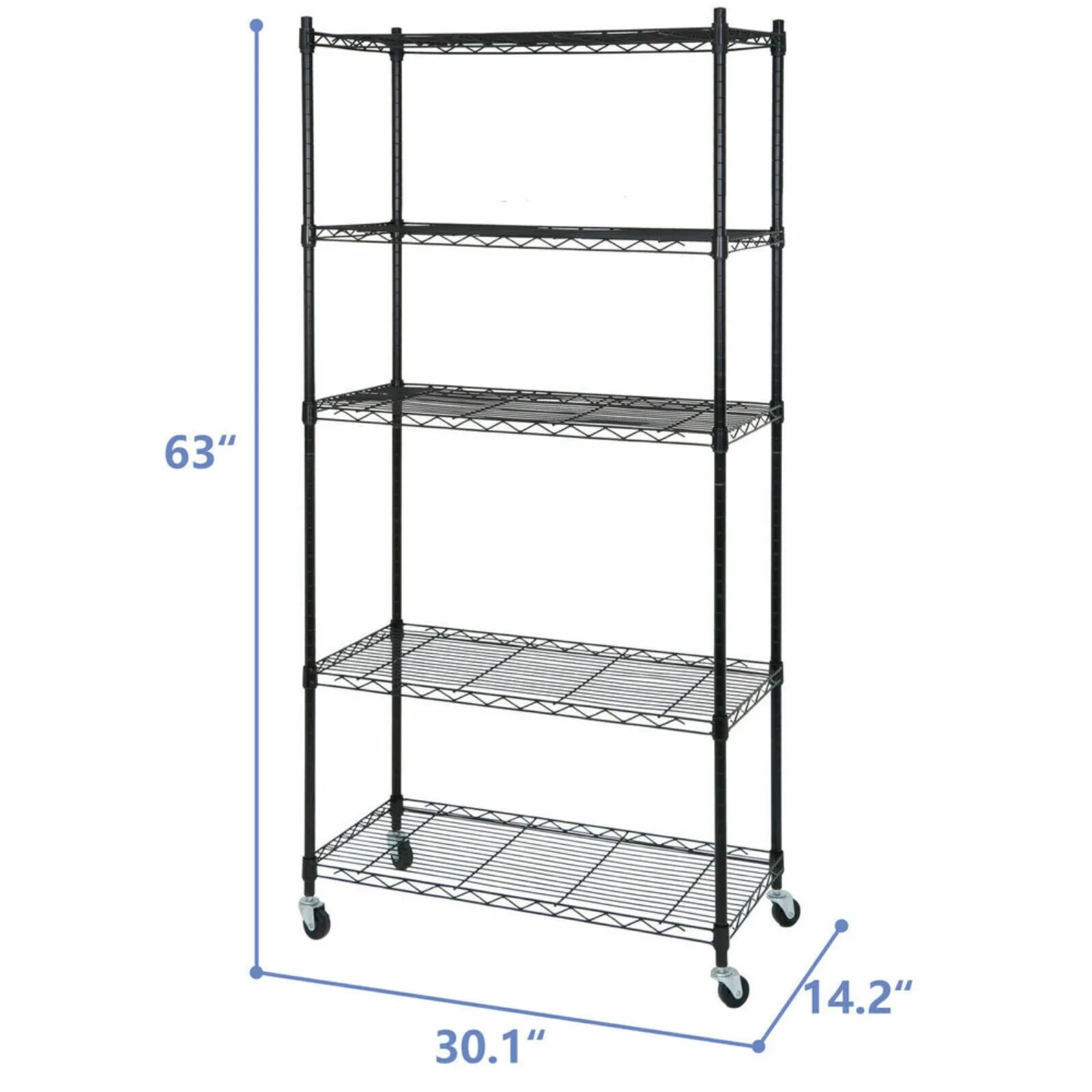 2PCS 5-Tier Shelves Wire Unit Rack Large Space Storage Rolling w/4 Wheel Casters United States