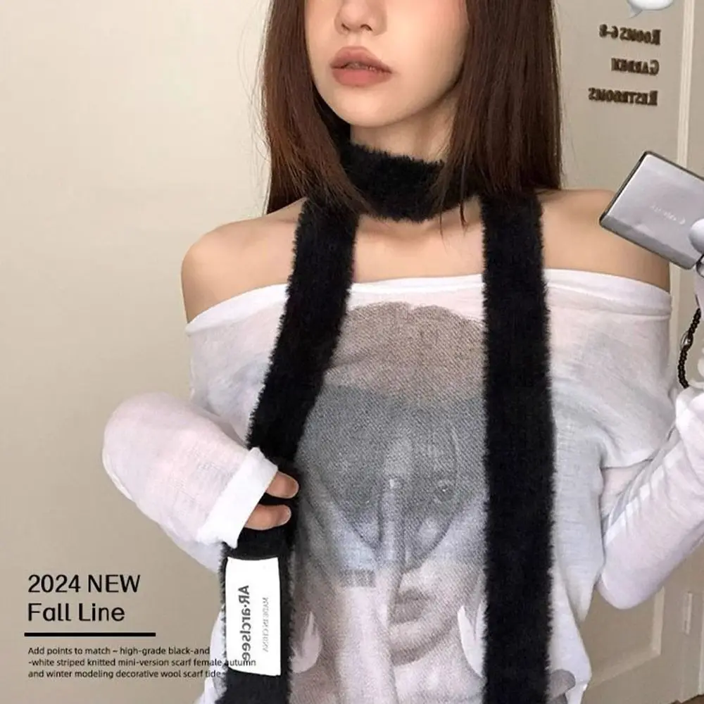 Estilo coreano de pelúcia y2k menina cachecol cor sólida macio longo tira cachecol imitação de pele de vison quente mohair feminino cachecol outono inverno