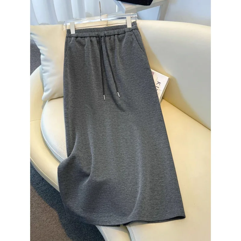 

Gray Casual Dress Half Skirt Women Mid-Length A-Line Straight Skirt