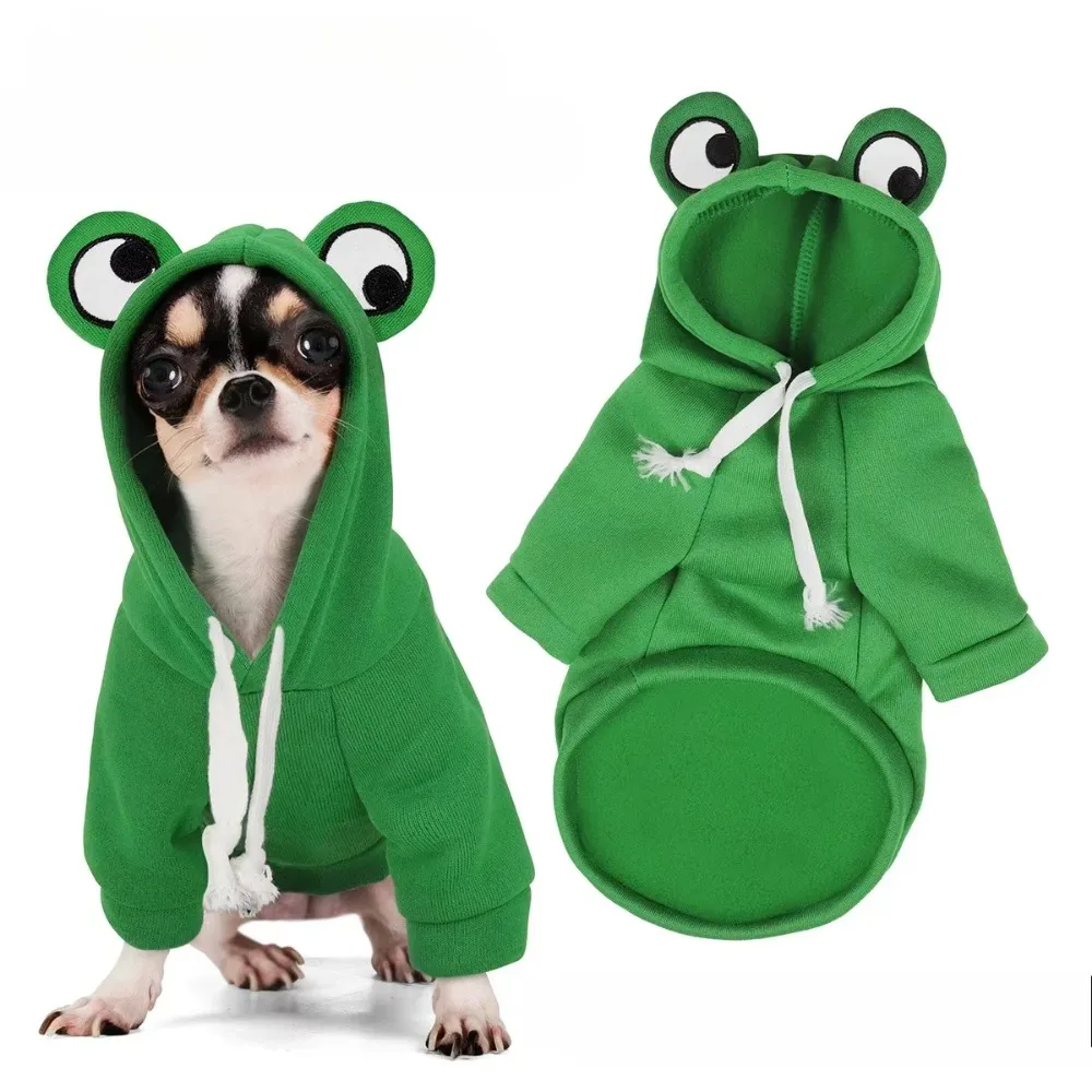 

Casual Warm Pet Hooded Sweatshirt Soft Cartoon Frog Shape Dog Coats Breathable Cute Pet Clothes Cosplay Costume