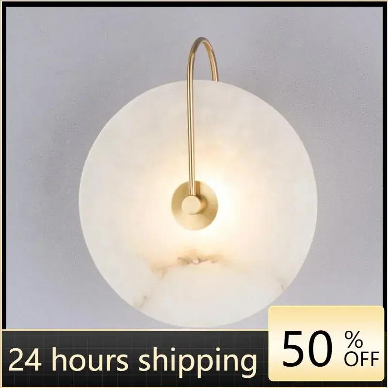 Modern LED Marble Wall Sconce Light Fixture Luminaire Living Room Bedroom Bedside Lamps Round Decoration Stone Decor Indoor gold