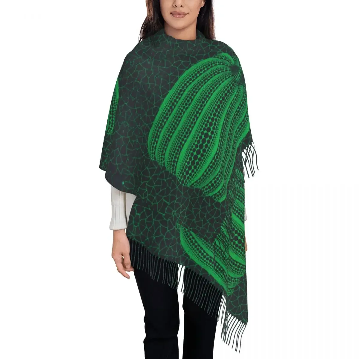 Custom Yayoi Kusama Abstract Art Pumpkin Tassel Scarf Women Winter Fall Warm Shawl Wrap Lady Scarves