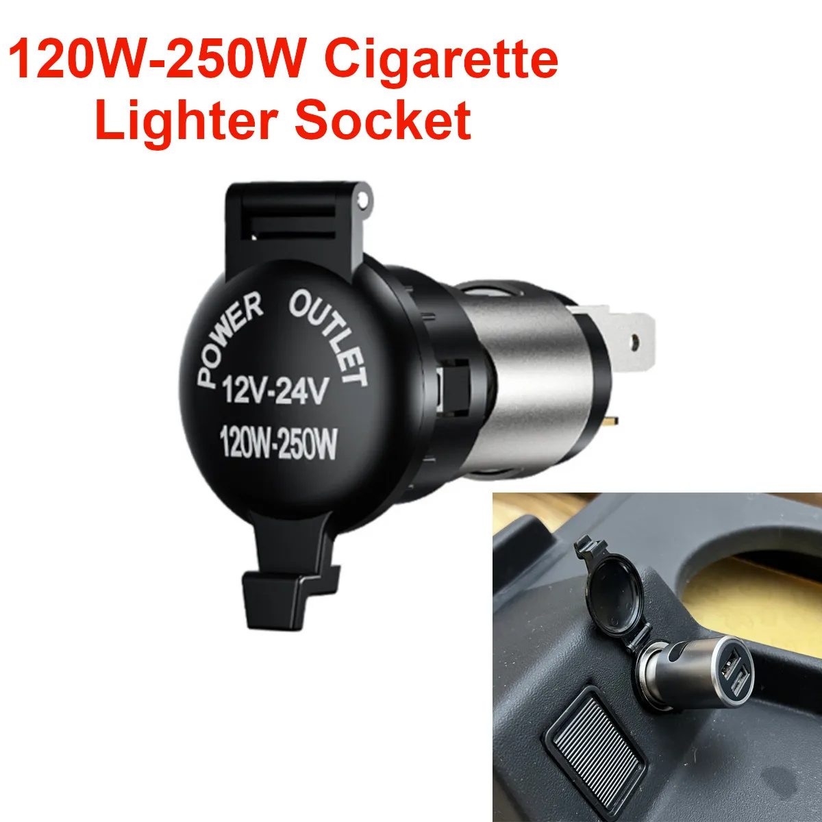 

12V-24V Charger Power Plug 120W-250W Car Cigarette Cigar Lighter Socket Waterproof for Motorcycles Boats Mowers Tractors Auto