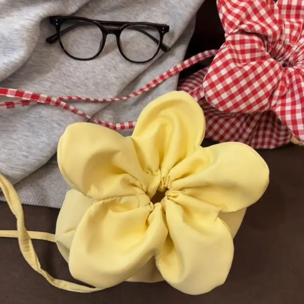 Literarischen Koreanischen Stil Plaid Kordelzug Tasche Druck Nette Blume Handtasche Große Kapazität Tragbare Kleine Umhängetasche Urlaub