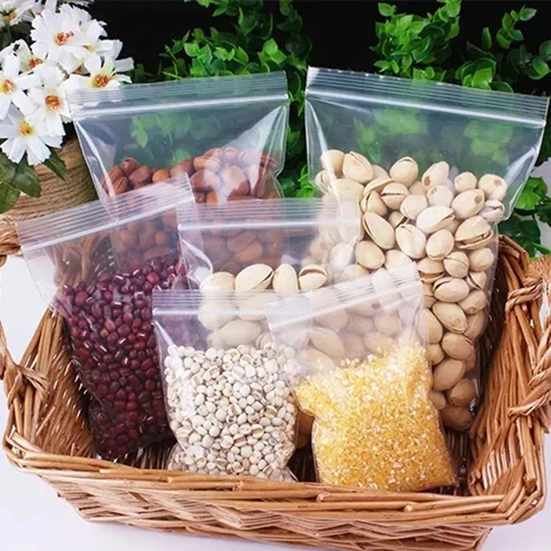 100pcs Organizer Plastic Bags Transparent Packaging Self Seal Clear Plastic Poly Bag Food Storage Package Reclosable Fresh Bag