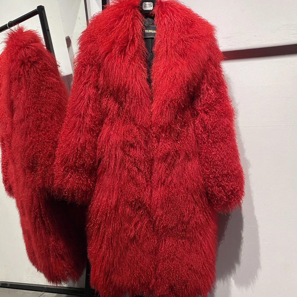 معطف شتوي دافئ للسيدات الطبيعي لعام 2025 من فرو المنغوليا الحقيقي معطف شتوي من فرو الأغنام الحقيقي طويل مع ياقة #6