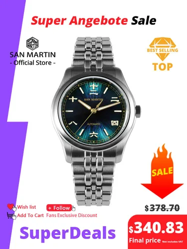 San Martin nuevo reloj Gada de 39mm estilo chino diseño Original Sunburst JianZhan Miyota 90S5 vestido de hombre mecánico automático SN0144