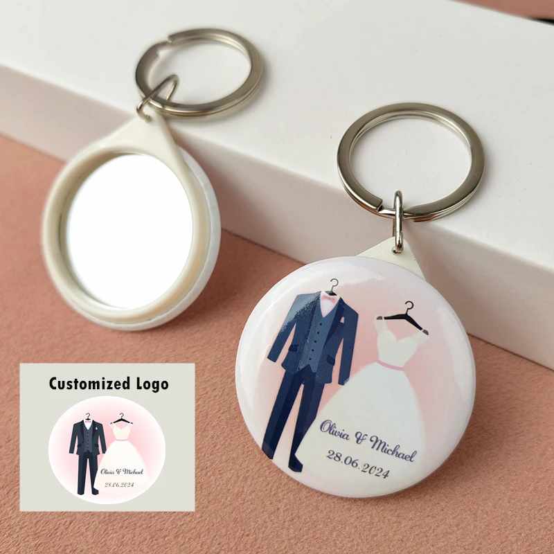 Wedding Gift For Guests Key Ring Mirror Personalized Name Souvenir For Baby Shower Bridal Shower Gender Reveal Party Decorations