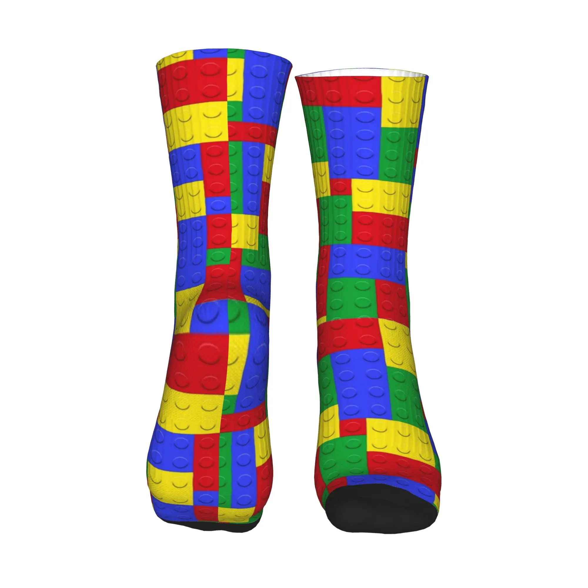 Classic Red Green Blue Yellow Building Blocks Bricks Stockings Trendy Socks Men Socks Autumn Outdoor Sports Graphic Anti Socks