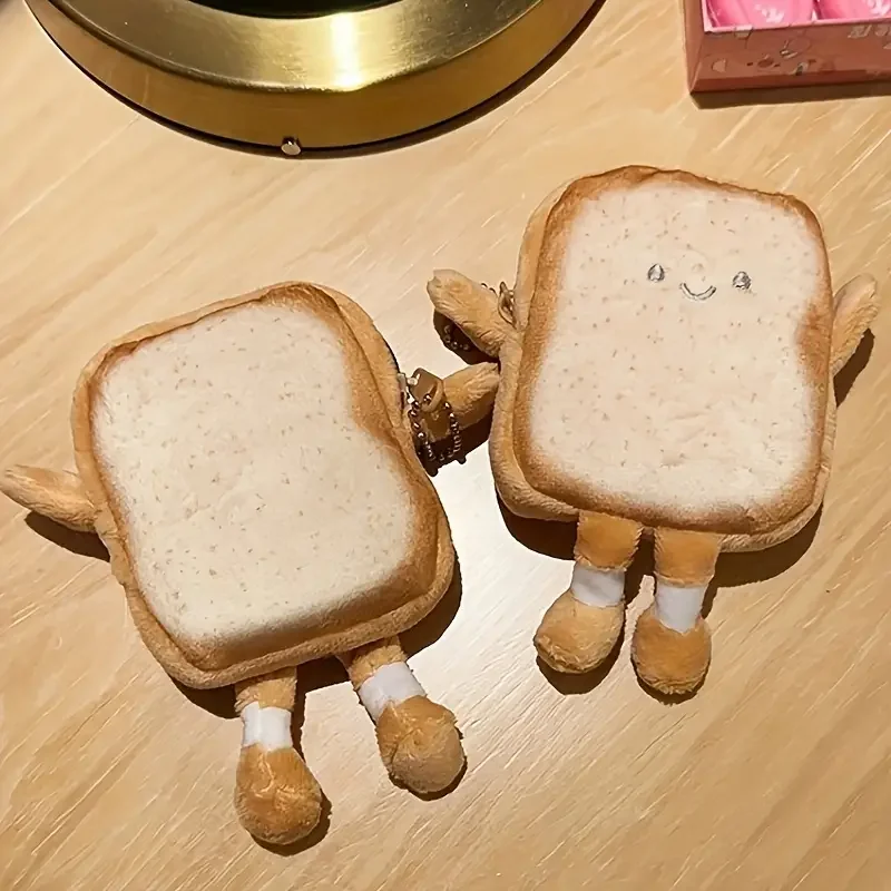 1 Pcs Cartoon Cute Toast Wallet with Keychain Lightweight Zipper Earphones and Small Item Storage Bag