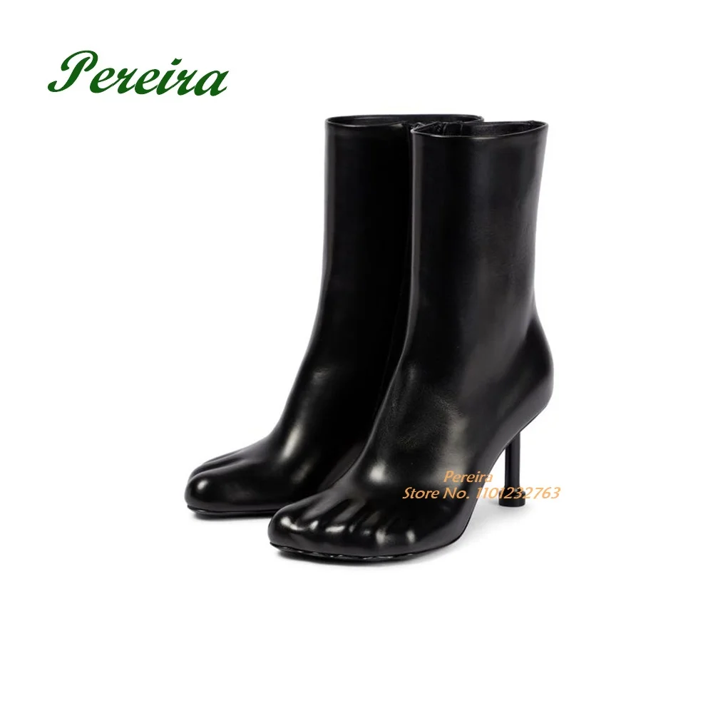 Black Leather Five-finger Ankle Boots Strange Style Side Zipper Short Booties 2023 New Designer Party Runway Shoes Elegant Sexy