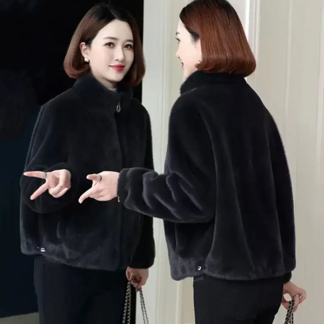 Thickened Warm Short Jacket Women's Autumn/winter New Style Integrated Petite Stylish Overcoat Square Collar E3111