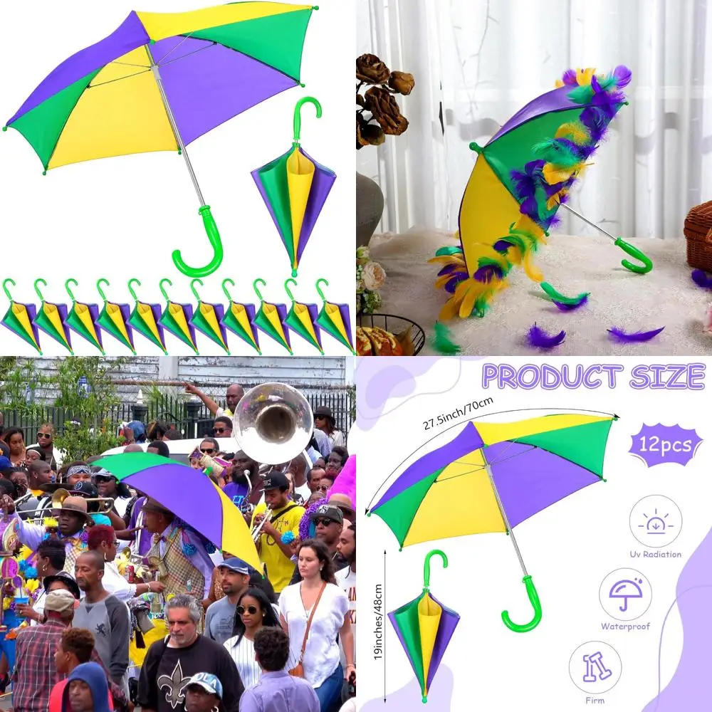 

DIY 12-Piece Second Line Umbrella Set for Weddings, Bridal, and Masquerade Parties - Black Gold, Full Size 32 Inches