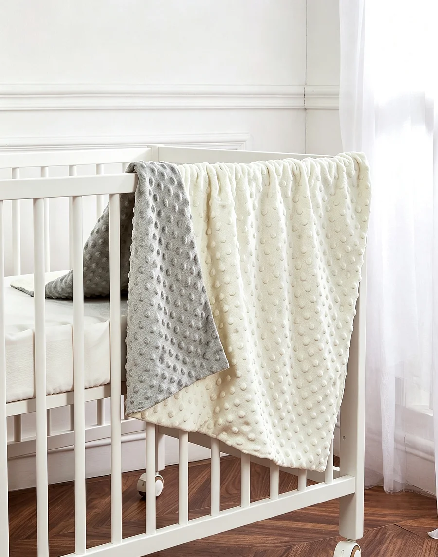Soft & Skin-Friendly Baby Double-Sided Dotted Blanket, Solid Color, 1pc, For Autumn And Winter