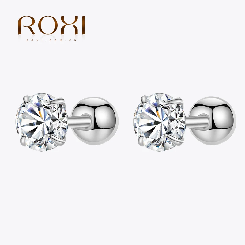 ROXI White Circle Crystals Stud Earrings for Women 925 Sterling Silver Earring Jewelry Winter Casual Pendientes Plata 925 Earing