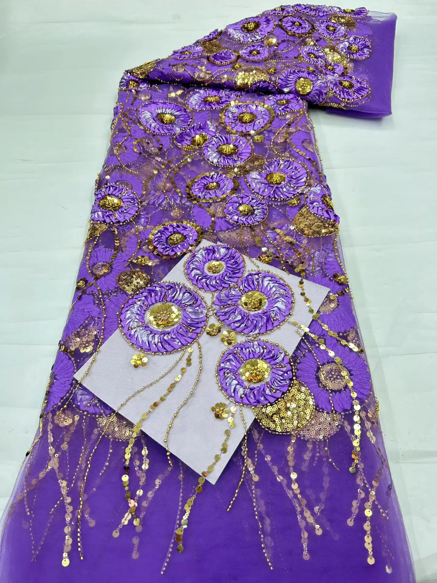 2026 High-Quality African Nigerian Embroidered Lace Tulle Fabric Guipure Sequins Wedding Dress& Bridal Gown Net Cloth 5 Yards