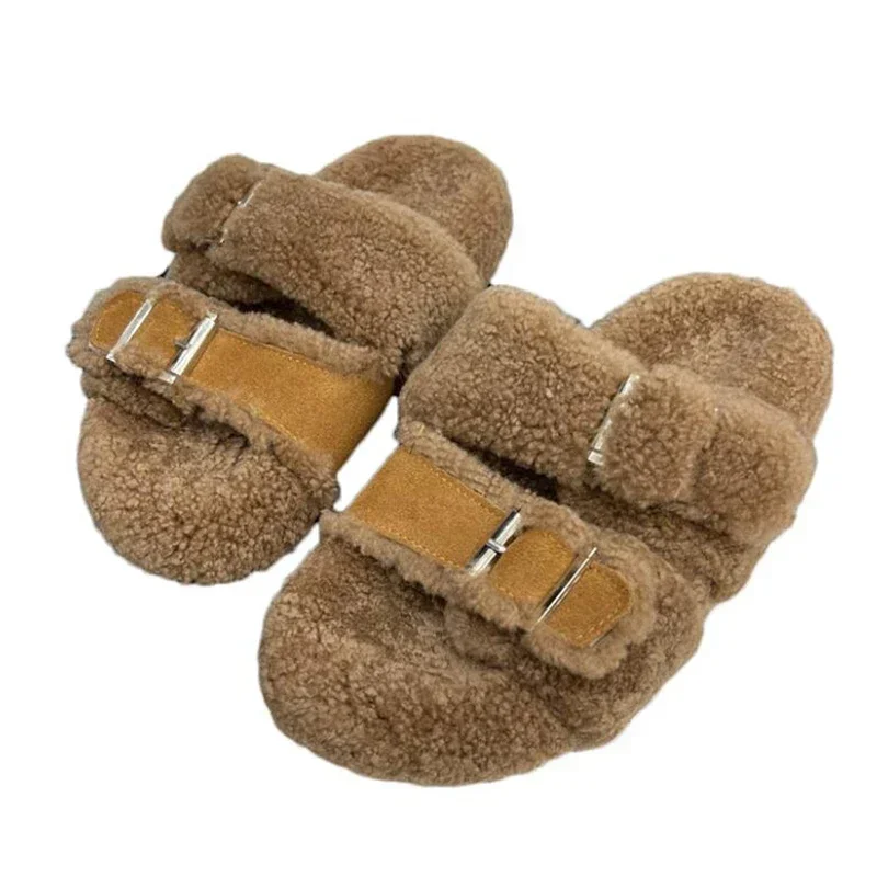 Fur Flats Platform Women Slippers Fashion Plush Cotton Shoes Winter 2024 Trend Designer Casual Thick Cozy Woman Zapatos De Mujer