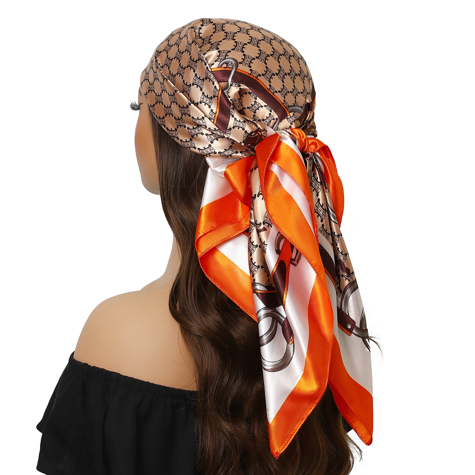 Silk Head Scarf Women Luxury Fashion Hair Scarve Summer Foulard Femme Satin Shawl Kerchief 90cm Square Headscarf Bandana