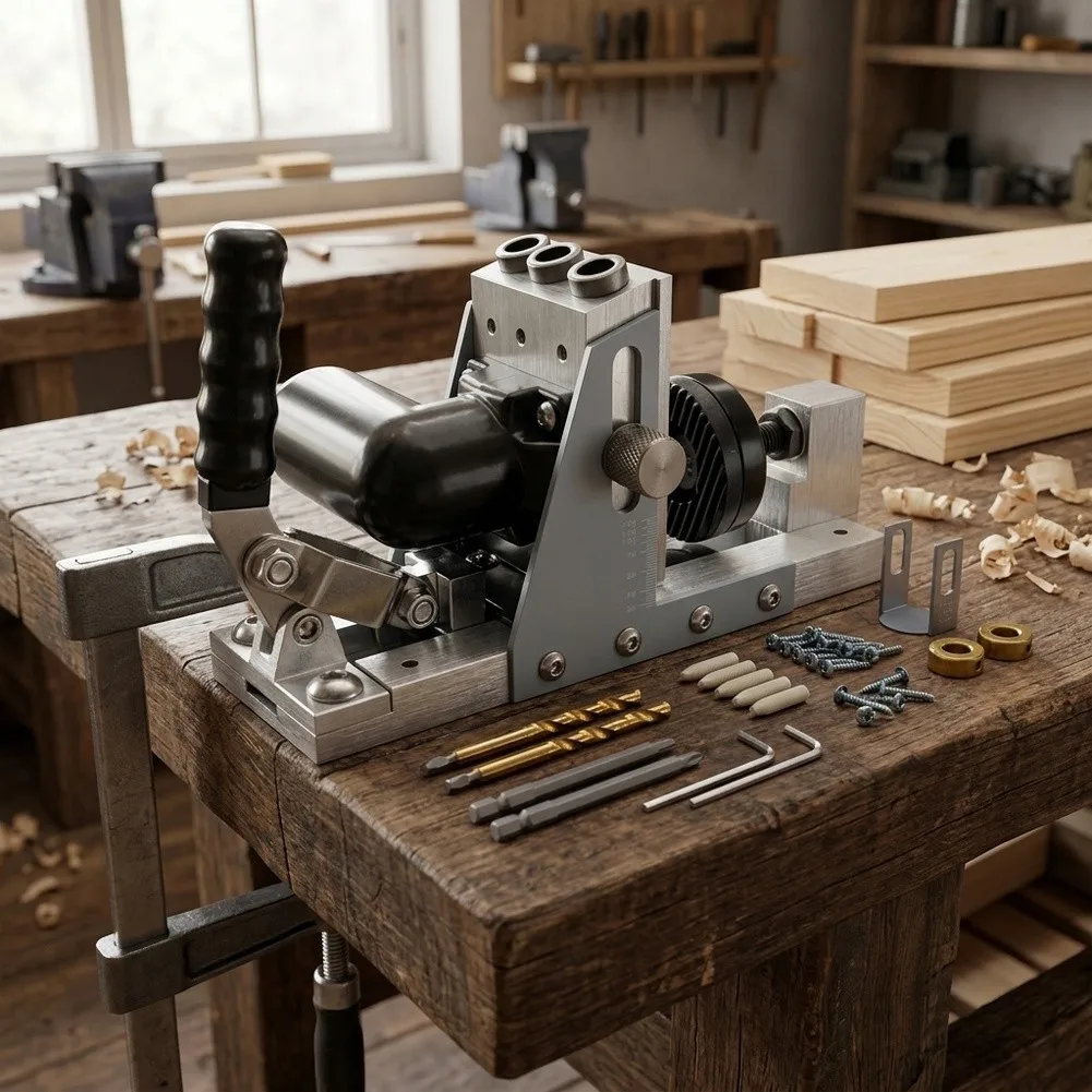 For 9mm 9.5mm Pocket Hole Jig Kit with Heat Treated Steel Guides for Consistent Hole Placement in Wood Projects