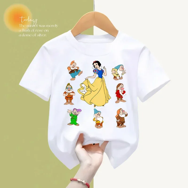 Kawaii White Snow Princess Children\'s Clothing Printed T-shirt Boys Girls top Cartoon casual crew neck short-sleeved shirt