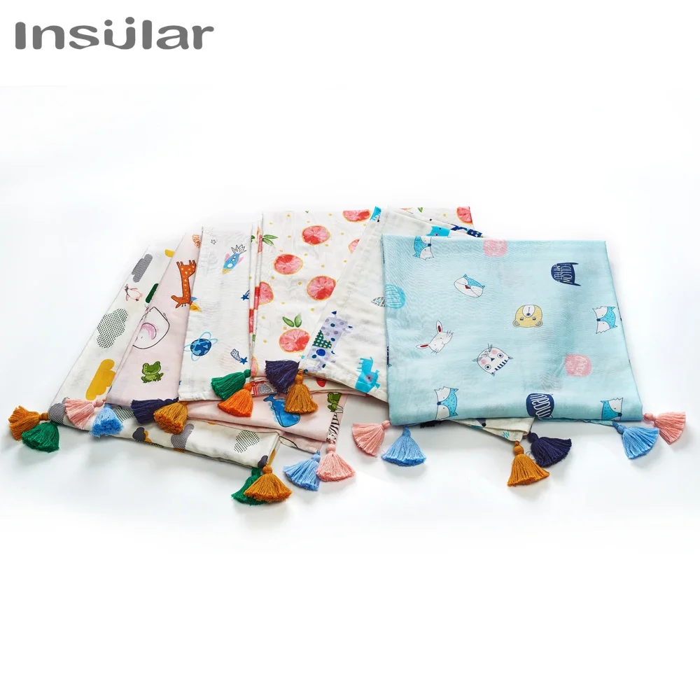 

INSULAR Kid Bath Towel Infant Soft Wrap Cloth Muslin Baby Blanket Newborn Cotton Swaddle Organic Fabric Tassel Summer 110x156CM