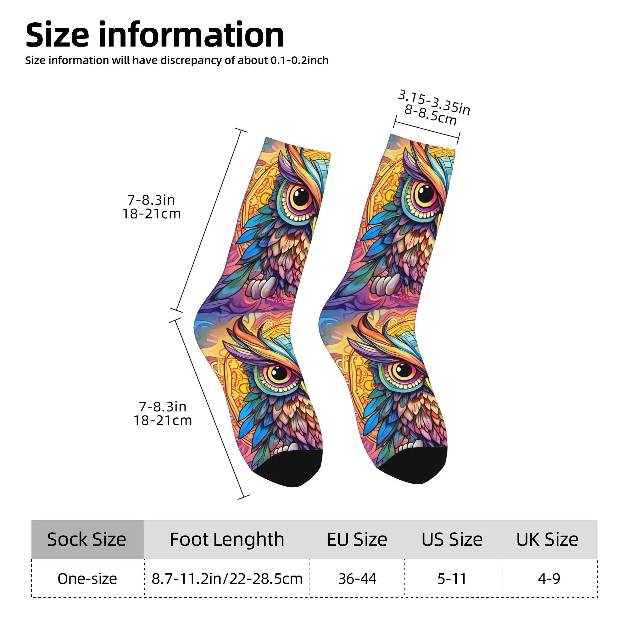 1pc Cute Owl Mandala  Printed Men's Socks Novelty Hip Hop Harajuku Pattern Crew Sock Casual Gift
