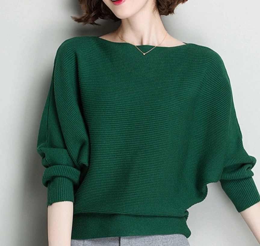

Spring Loose Knitted Pullovers Sweater Tops Women Fashion O-Neck Long Sleeve Ladies Knitted Pullover Jumper Bat wing Casual Top