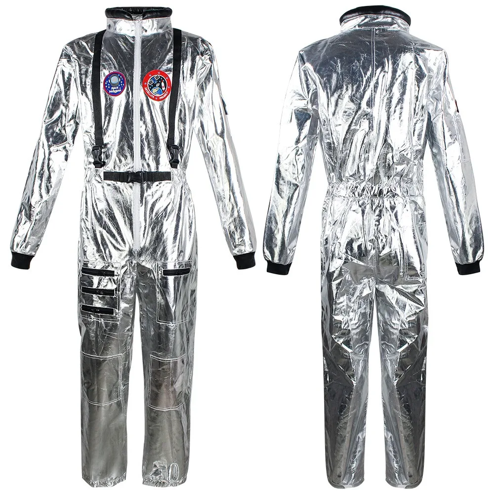 Disfraz de astronauta plateado para adultos y niños, traje espacial para carnaval, ropa de fiesta familiar