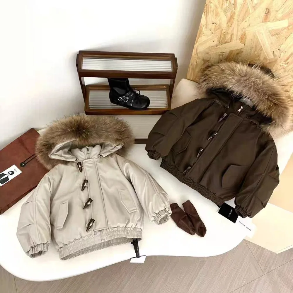 Boys Girls Winter Korean Parka, Kids Thick Fleece Lined Warm Hooded Cotton Jacket Trendy Coat  for  90-150cm