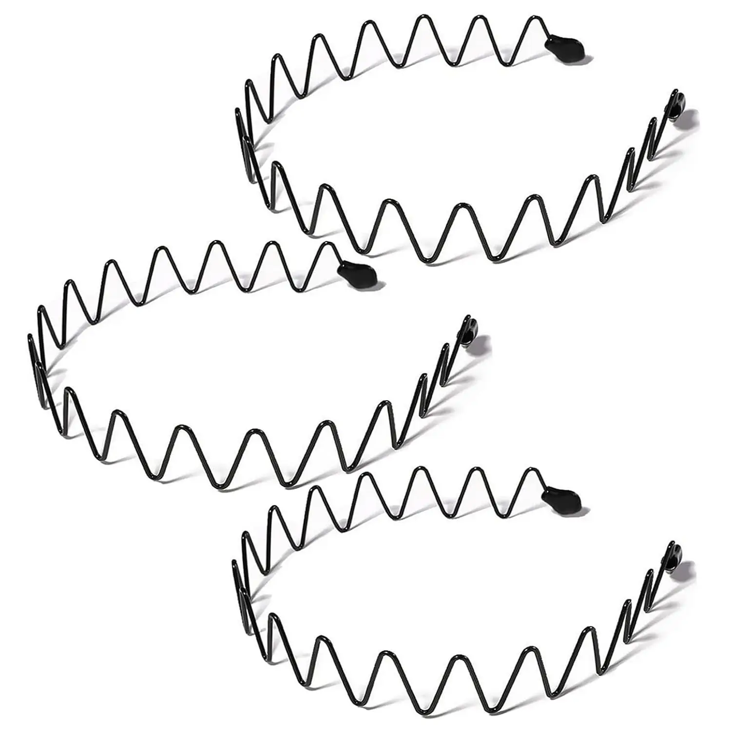 

3-Pack Black Metal Headbands for Men & Women. Unisex Spring Non-Slip Design for Sports & Daily Wear.