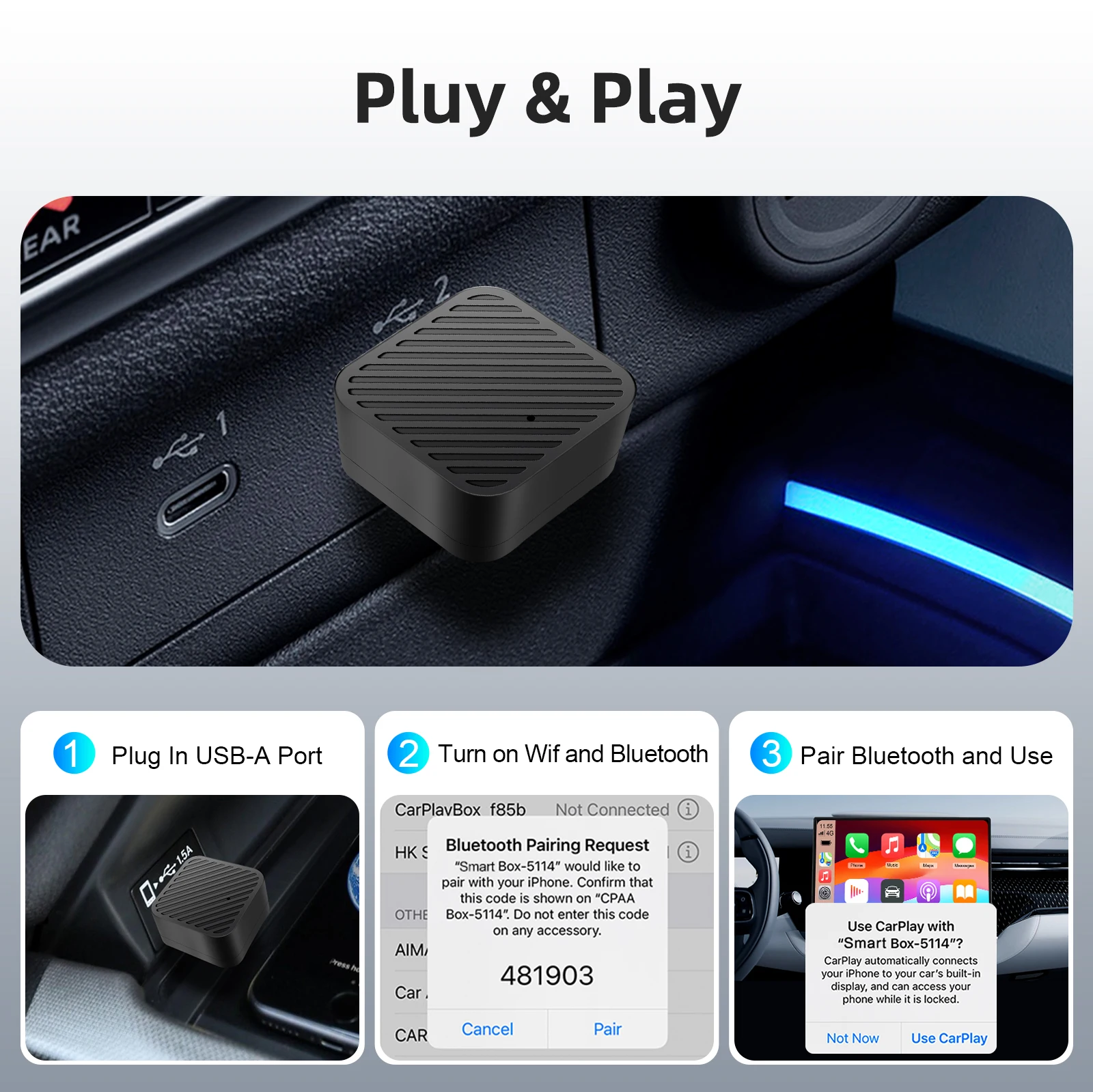 2025 novo mini adaptador sem fio 2 em 1 carplay e android auto em um plug & play 5g wifi bluetooth 5.0 interface usb não cair