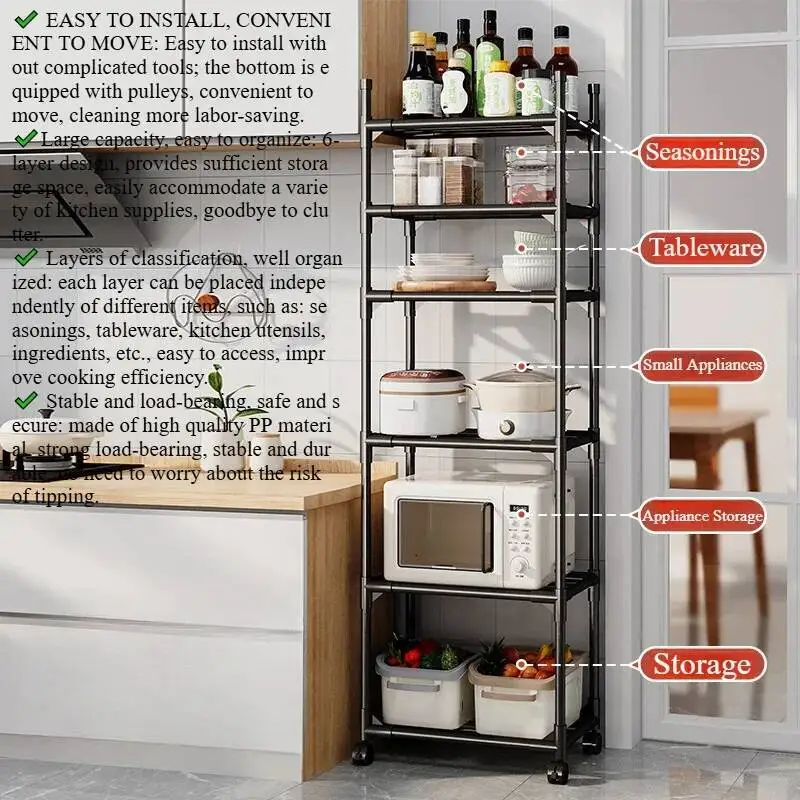 

6 Tier Kitchen Shelf,Floor Standing Multi-Tier Household Microwave Rack,Multifunctional Oven Pots And Pans Storage Shelf
