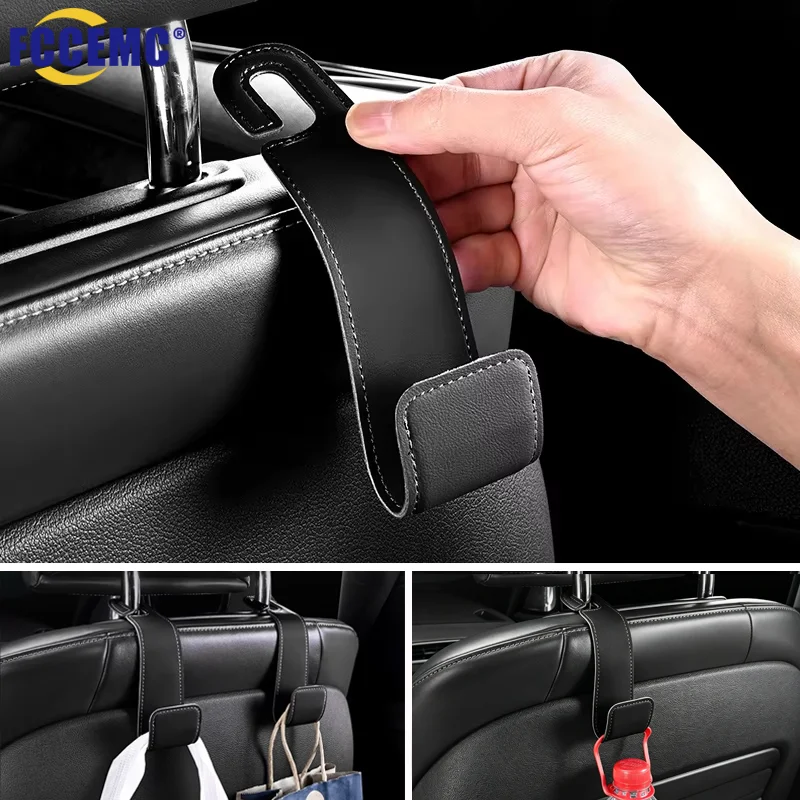 Car Seat Back Hanger Hook PU Leather Auto Headrest Storage Hook Easy Install Multifunctional Car Interior Organizer Accessories